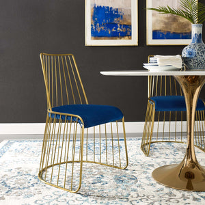 ModwayModway Rivulet Gold Stainless Steel Performance Velvet Dining Chair EEI-2994 EEI-2994-GLD-NAV- BetterPatio.com