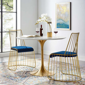 ModwayModway Rivulet Gold Stainless Steel Performance Velvet Dining Chair Set of 2 EEI-4232 EEI-4232-GLD-NAV- BetterPatio.com