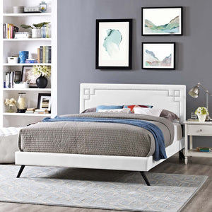 ModwayModway Ruthie Full Vinyl Platform Bed with Round Splayed Legs MOD-5928 MOD-5928-WHI- BetterPatio.com