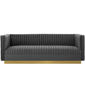 ModwayModway Sanguine Vertical Channel Tufted Performance Velvet Sofa EEI-3405 EEI-3405-GRY- BetterPatio.com