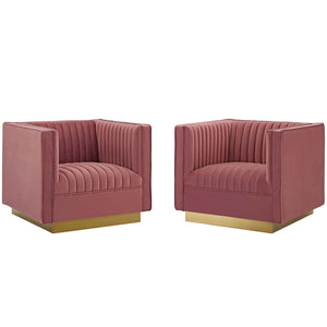 ModwayModway Sanguine Vertical Channel Tufted Upholstered Performance Velvet Armchair Set of 2 EEI-4145 EEI-4145-DUS- BetterPatio.com