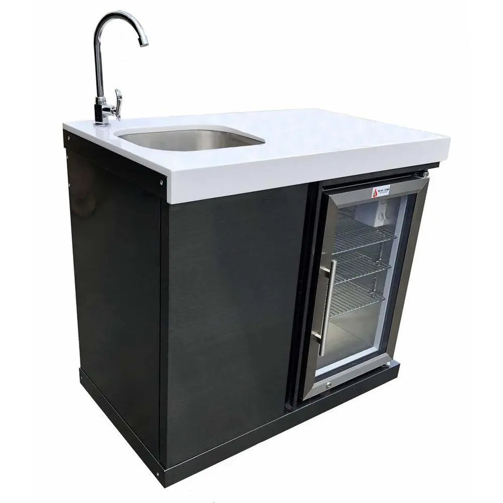 Mont Alpi MAi805-BSSBEV beverage center module angle view with sink and mini fridge