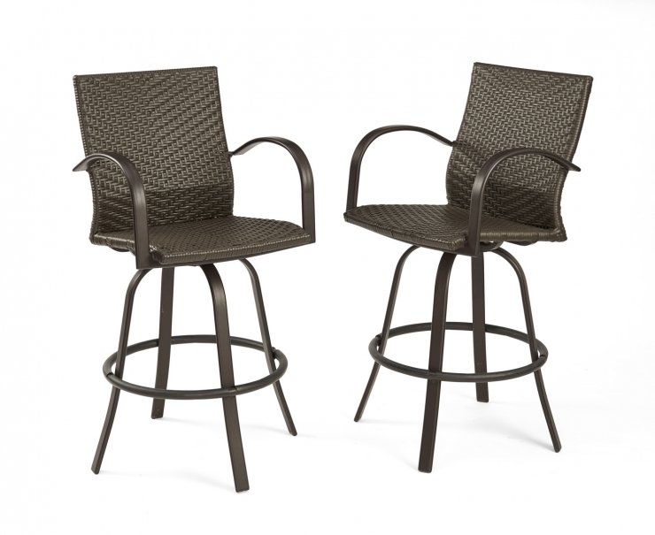 The Outdoor Great Room Company Leather Wicker Swivel Bar Stools, Set of 2 - NAPLES-4030-L - BetterPatio.com