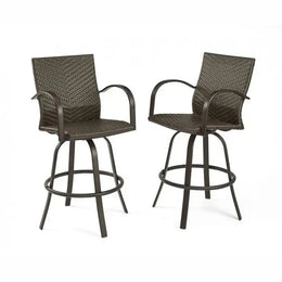 The Outdoor Great Room Company Leather Wicker Swivel Bar Stools, Set of 2 - NAPLES-4030-L