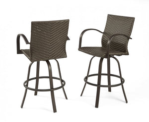 The Outdoor Great Room Company Leather Wicker Swivel Bar Stools, Set of 2 - NAPLES-4030-L - BetterPatio.com