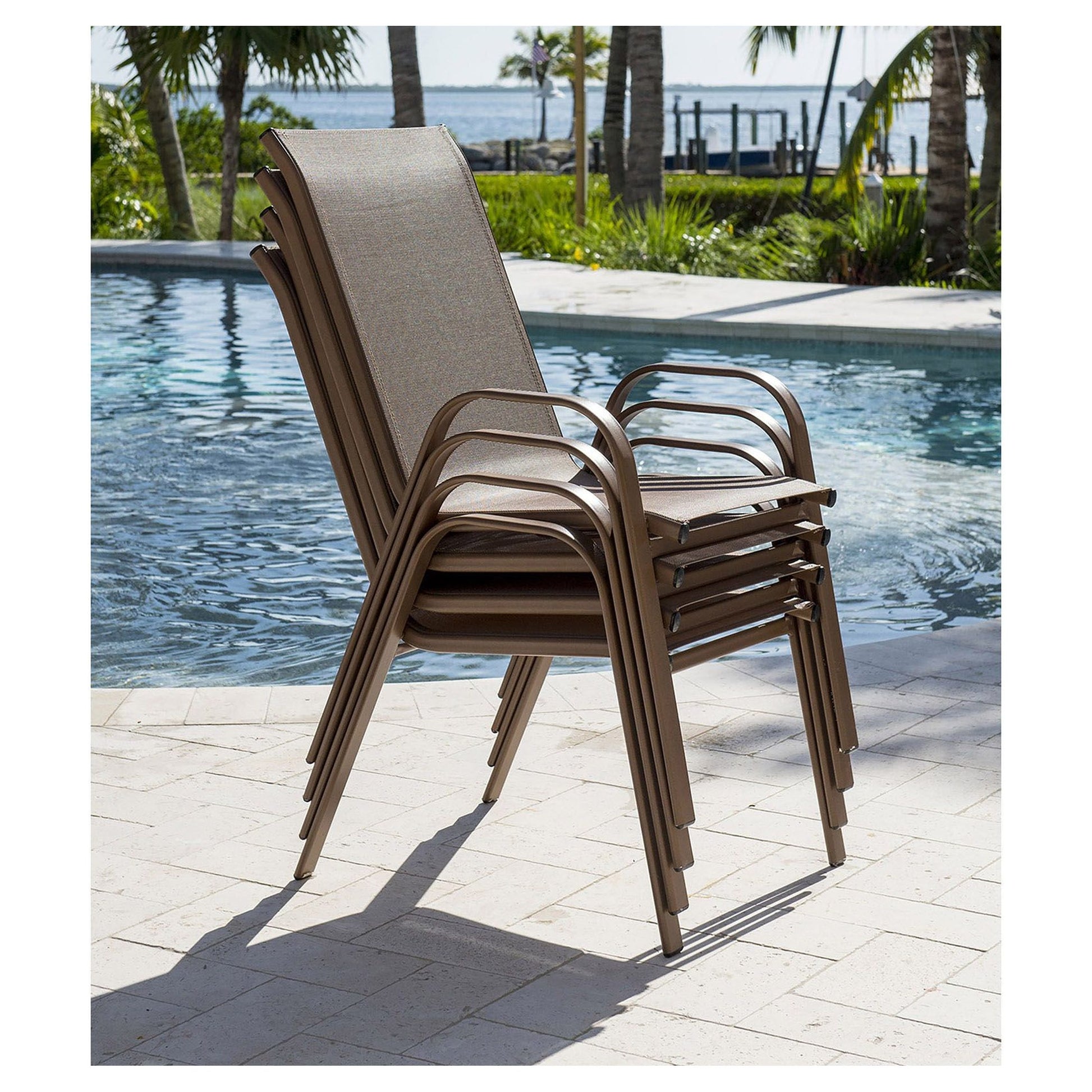 Panama Jack Cafe Stackable set of 4 Armchairs High Back Sling PJO-9001-ESP-4PCHB - BetterPatio.com
