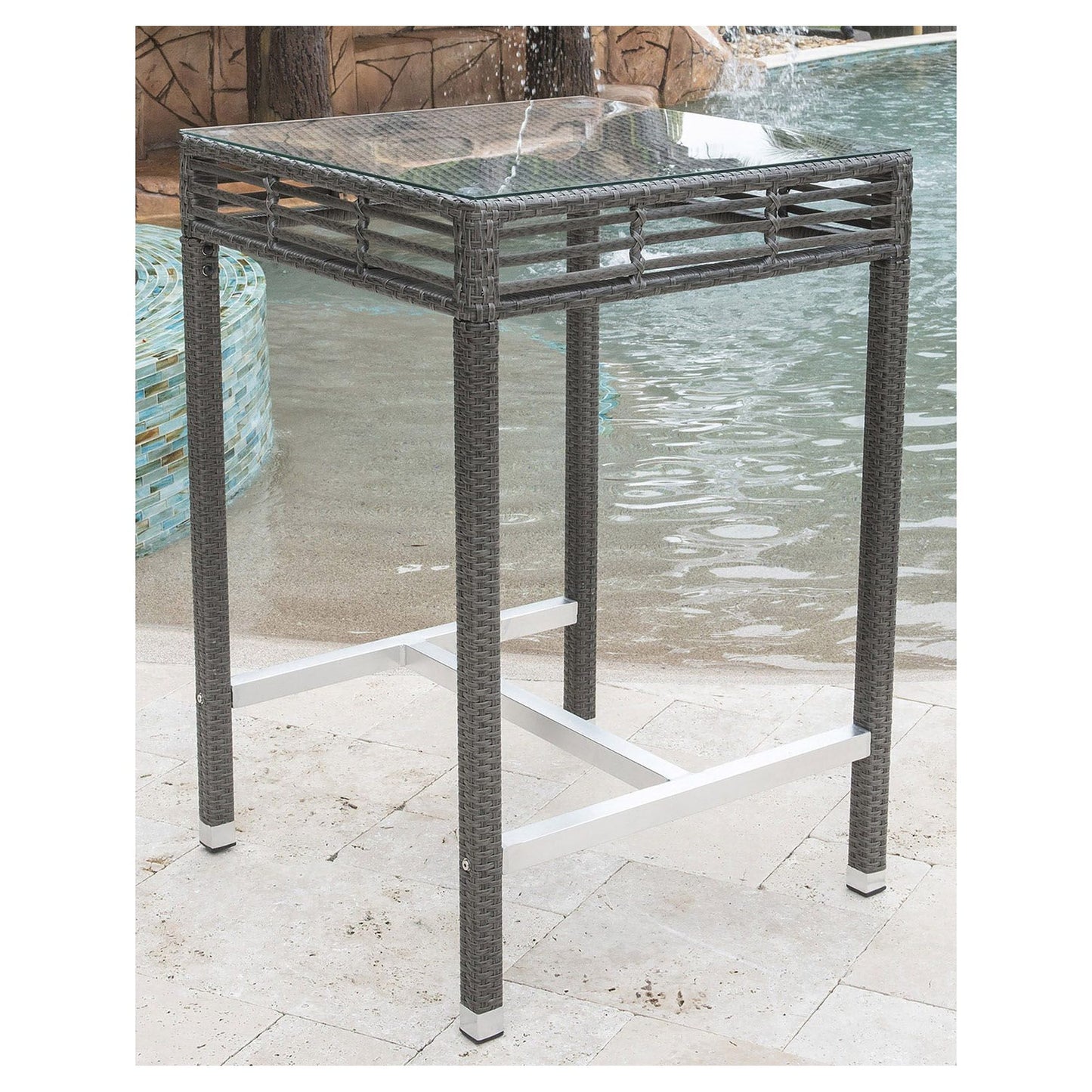 Panama Jack Graphite Square Pub Table W/ Glass PJO-1601-GRY-PT - BetterPatio.com