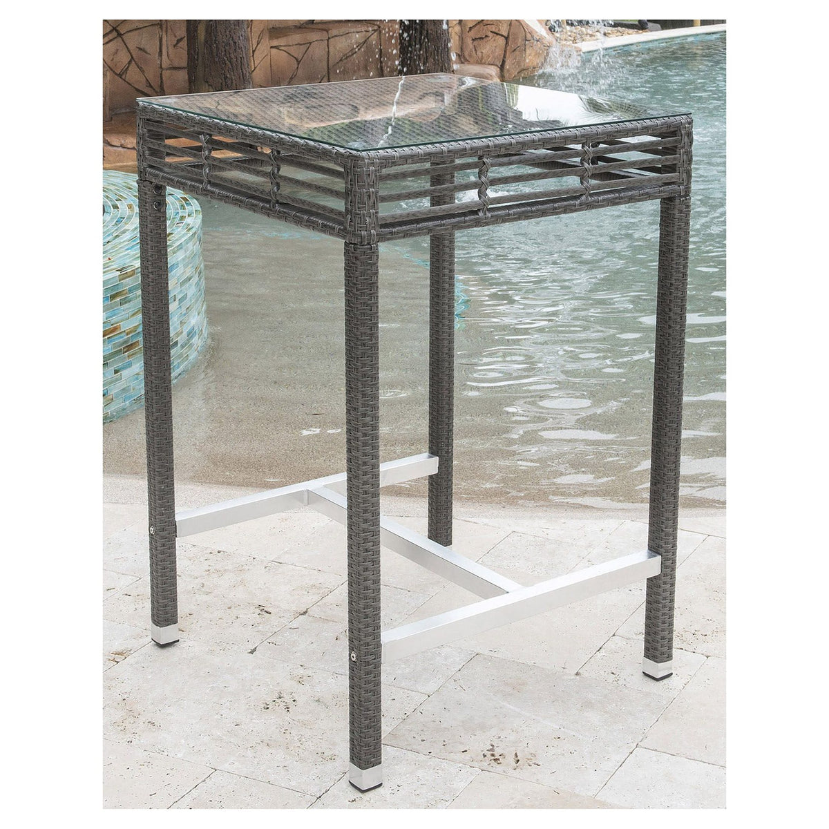 Panama Jack Graphite Square Pub Table W/ Glass PJO-1601-GRY-PT - BetterPatio.com