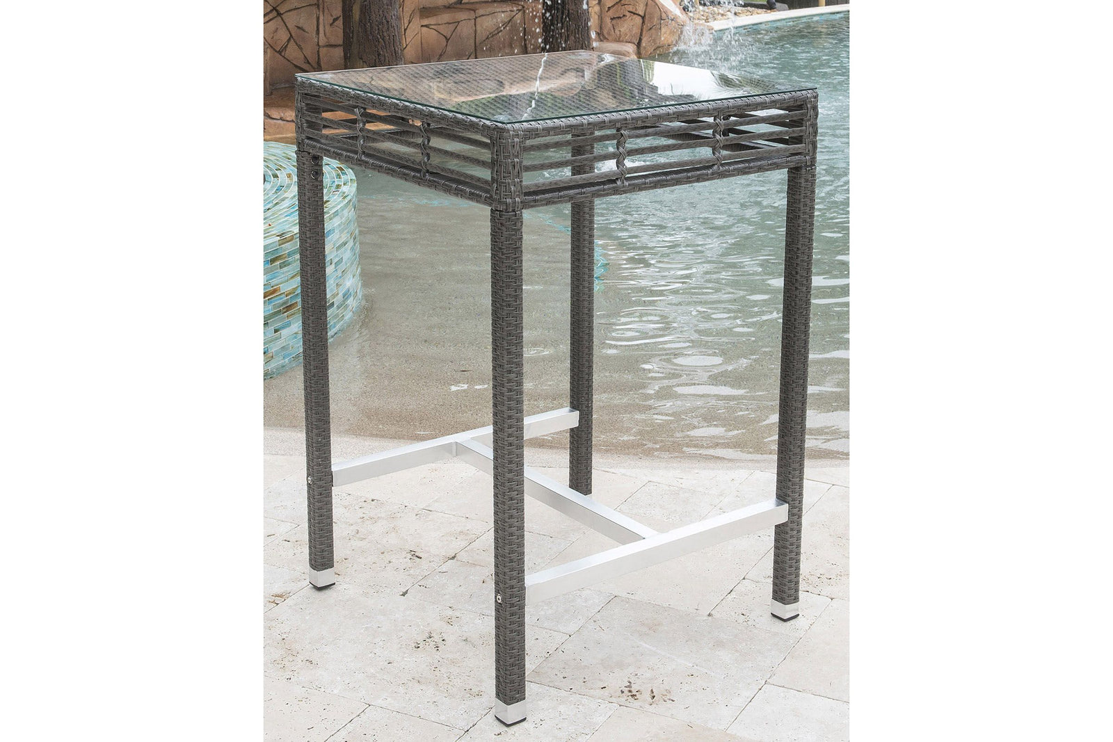 Panama Jack Graphite Square Pub Table W/ Glass PJO-1601-GRY-PT - BetterPatio.com