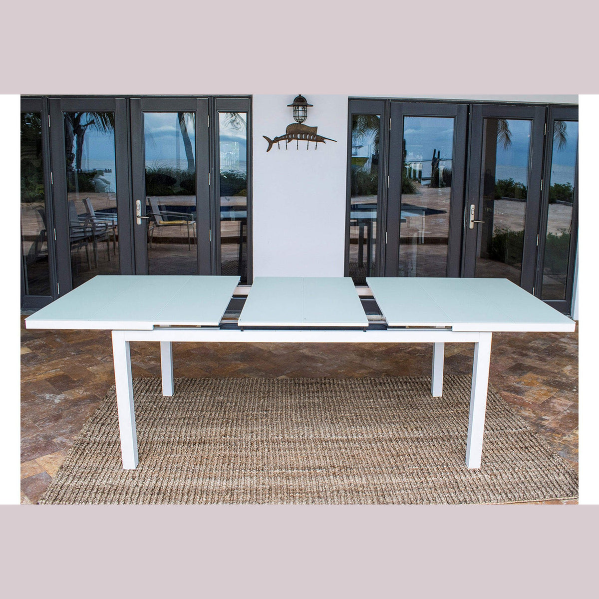 Panama Jack Mykonos Extendable Glass Rect Table PJO-2401-WHT-EXT - BetterPatio.com