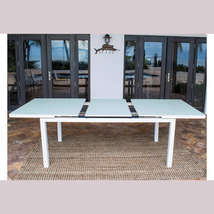 Panama Jack Mykonos Extendable Glass Rect Table PJO-2401-WHT-EXT - BetterPatio.com