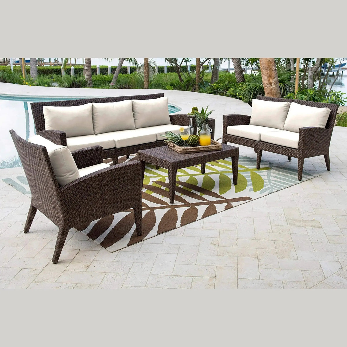 Panama Jack Oasis 5 PC Seating Set w/cushions PJO-2201-JBP-5PC-GLASS - BetterPatio.com