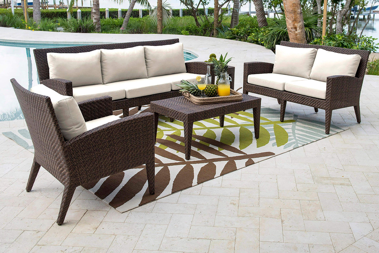 Panama Jack Oasis 5 PC Seating Set w/cushions PJO-2201-JBP-5PC-GLASS - BetterPatio.com