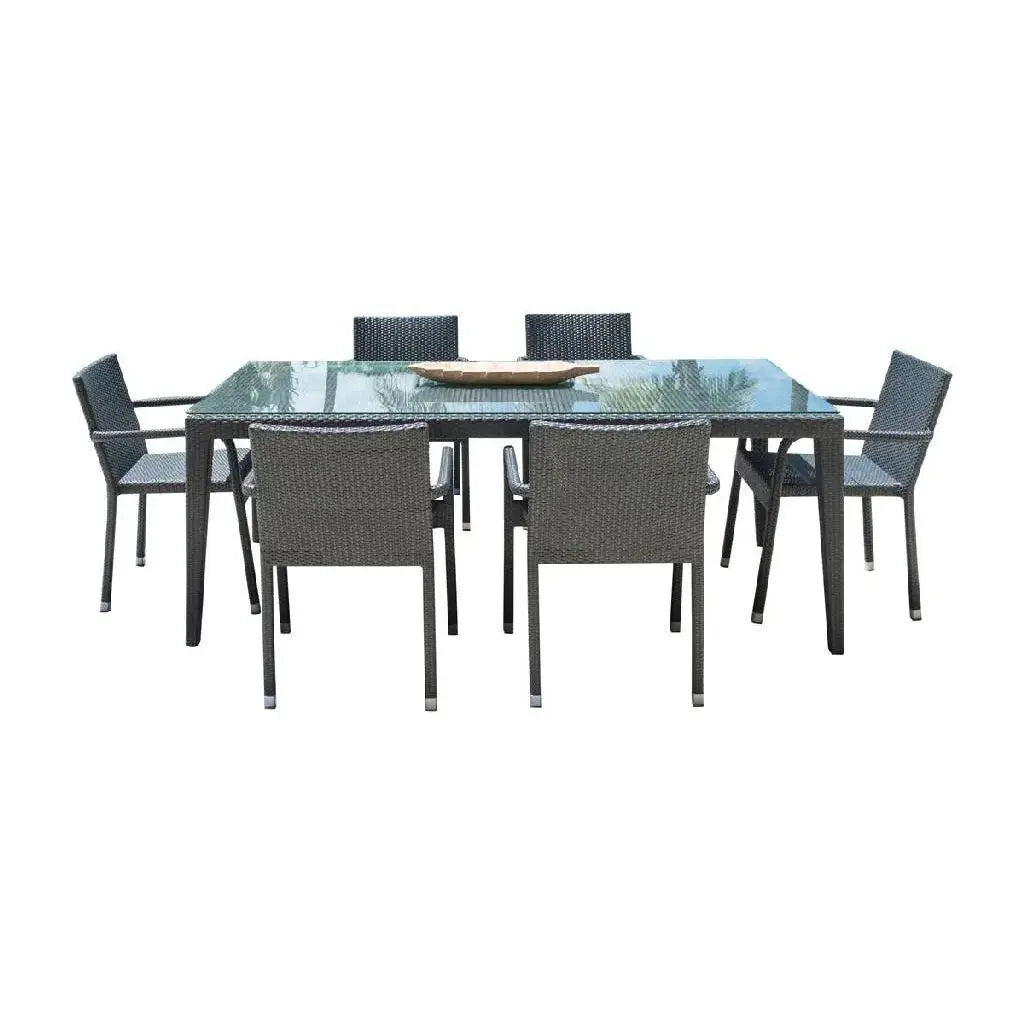 Panama Jack Onyx 7 PC Dining Set w/cushions PJO-1901-BLK-7DA-GLASS - BetterPatio.com