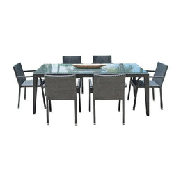 Panama Jack Onyx 7 PC Dining Set w/cushions PJO-1901-BLK-7DA-GLASS