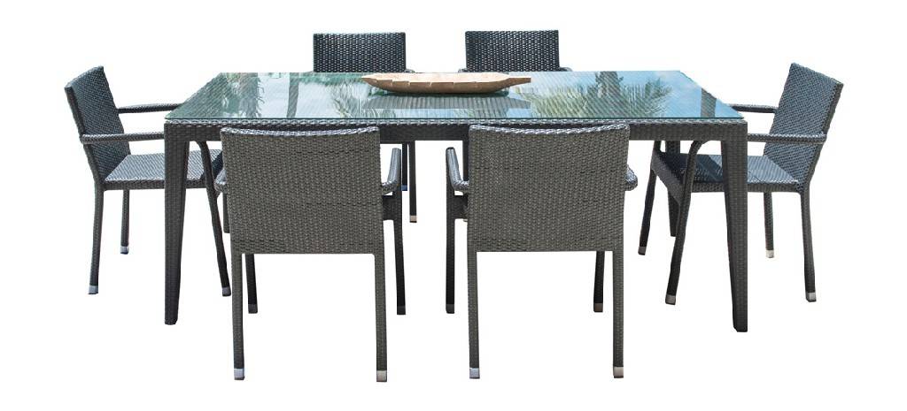 Panama Jack Onyx 7 PC Dining Set w/cushions PJO-1901-BLK-7DA-GLASS - BetterPatio.com