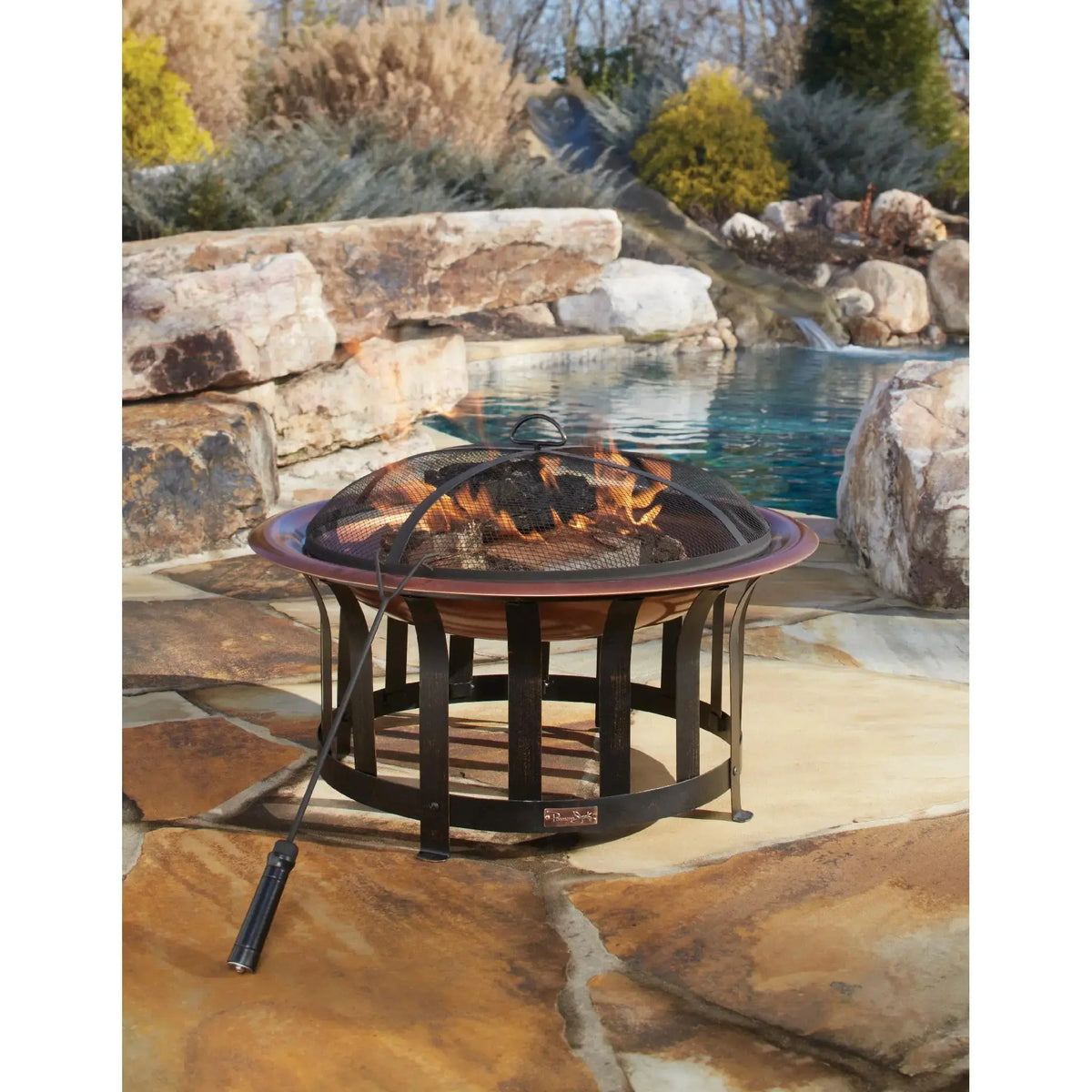 Panama Jack Round 30" Copper Plated Fire Pit with metal base PJO-5001-FP2 - BetterPatio.com