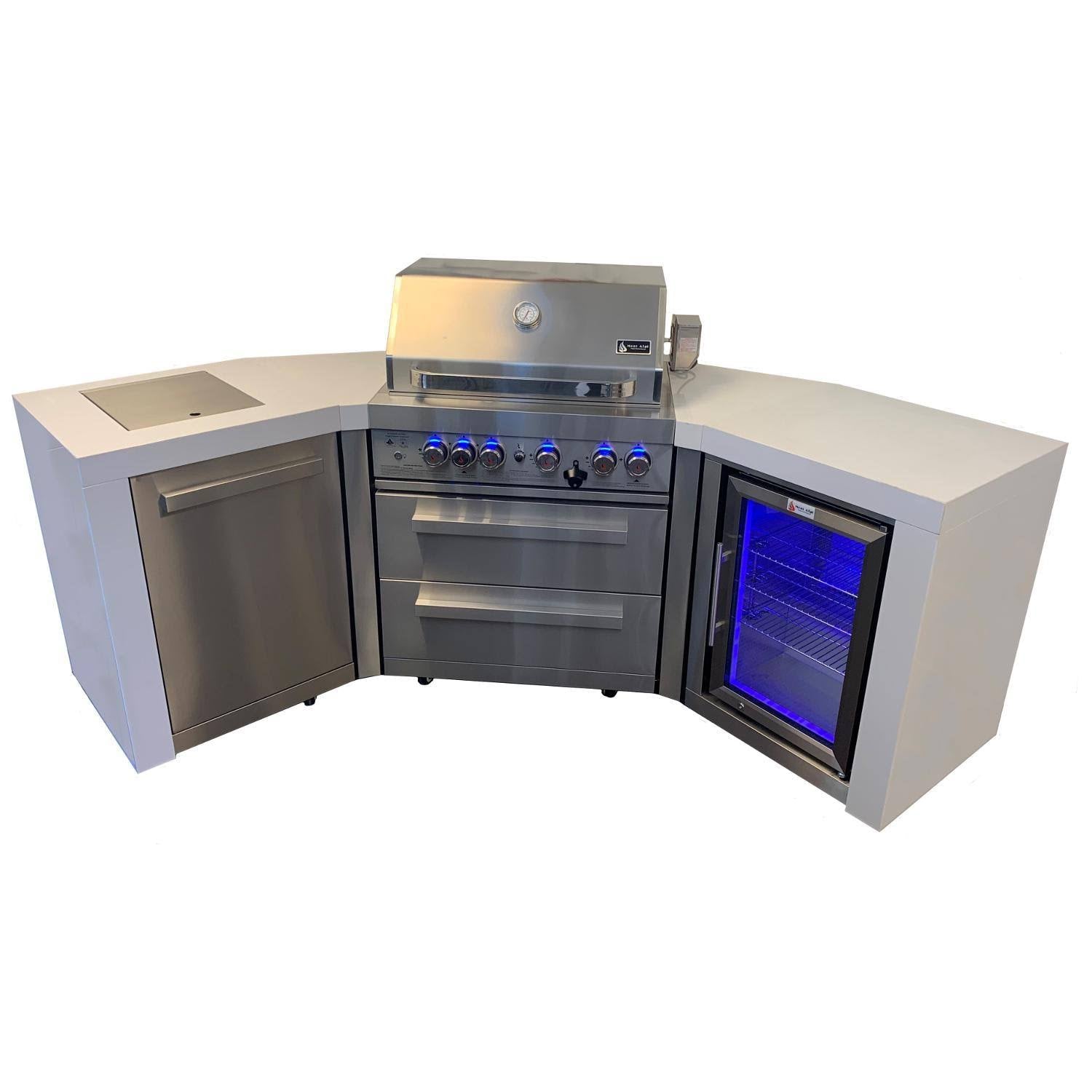 Mont Alpi 45 Degree 8 foot Island with Gas Grill, Refrigerator Cabinet and Infrared Side Burner - MAi400-D45FC - BetterPatio.com